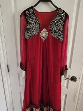 Embellished Red Women's Long Dress